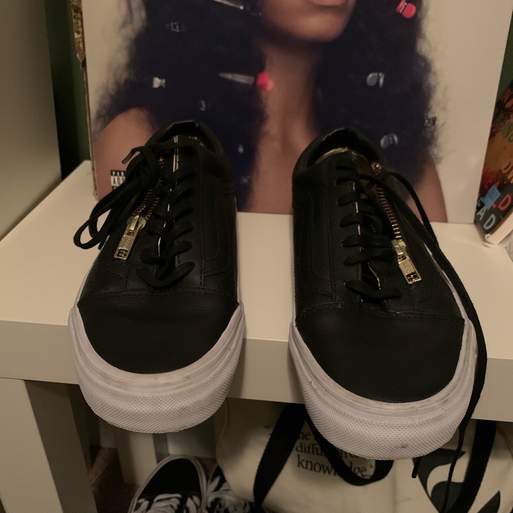 Black Leather Vans Old Skools